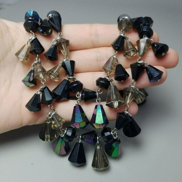 Vintage Black Beaded Two Strand Collar Necklace, Adjustable, Plastic, Germany - Picture 8 of 9